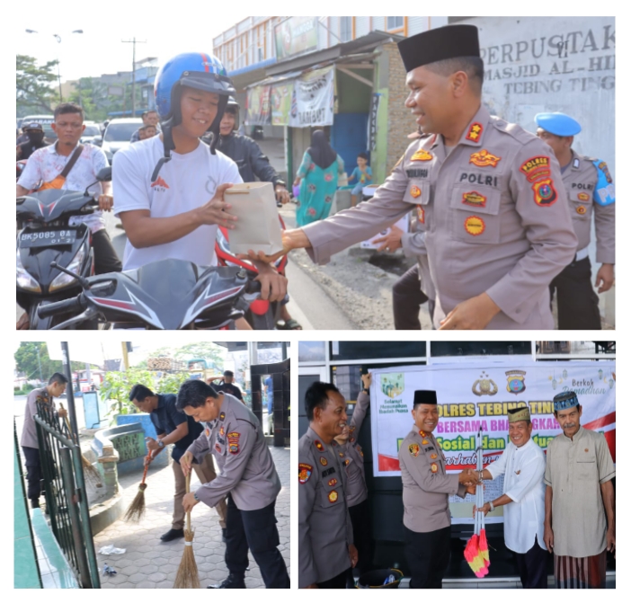 Hari ke 7 Ramadhan, Kapolres Tebing Tinggi Bersihkan Masjid dan Bagi Takjil Pada Masyarakat